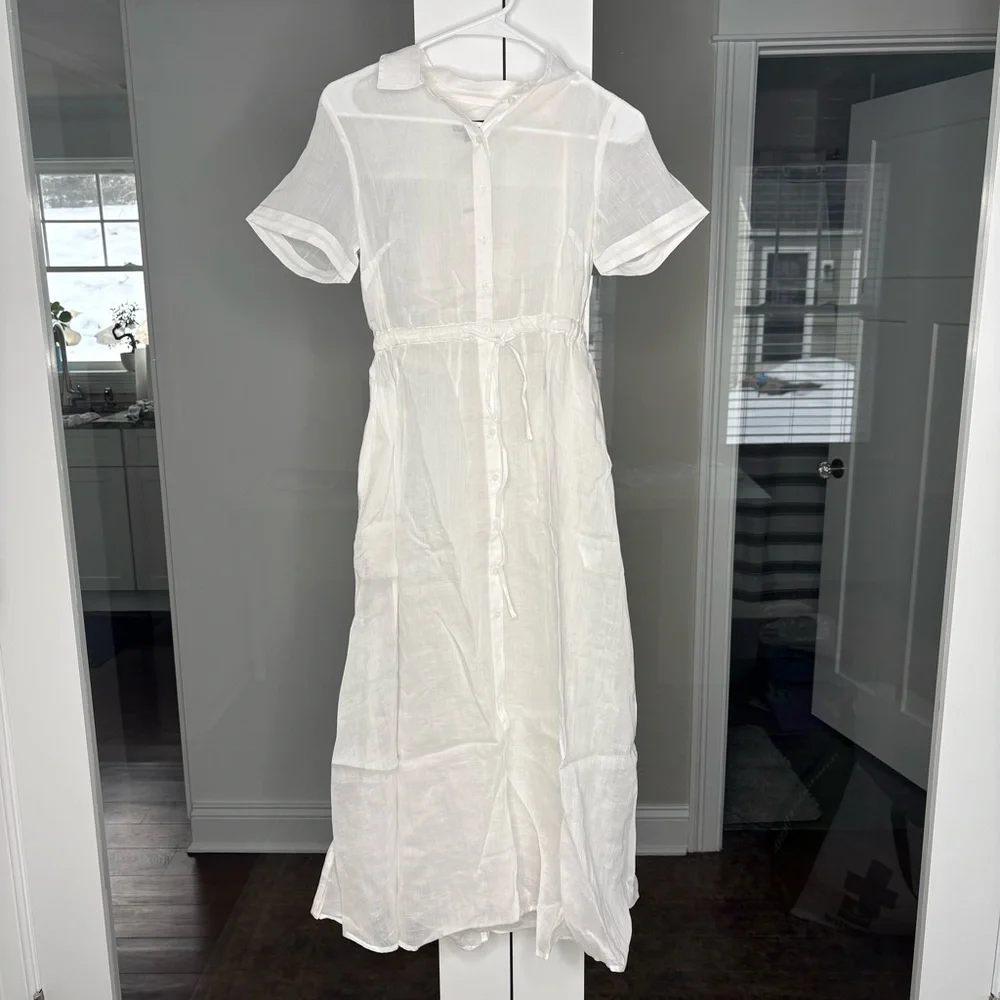 NWT J. Crew Cerise Shirt-dress Ramie Midi Short Sleeve White